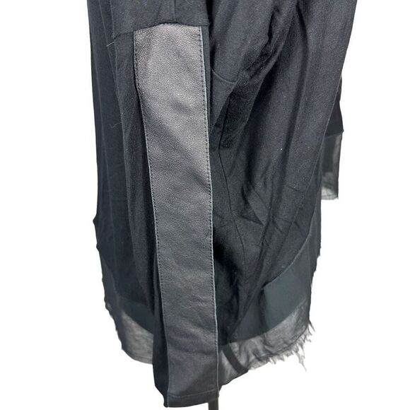 Black athletic tunic with leather sleeve accent - Picture 2 of 8